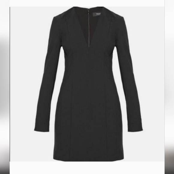 V neck fitted mini black dress from Theory. Worn once in excellent condition. - Picture 5 of 10